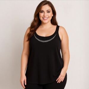 G&T  Black Double Layer Cami Top with Crystal Embellishments